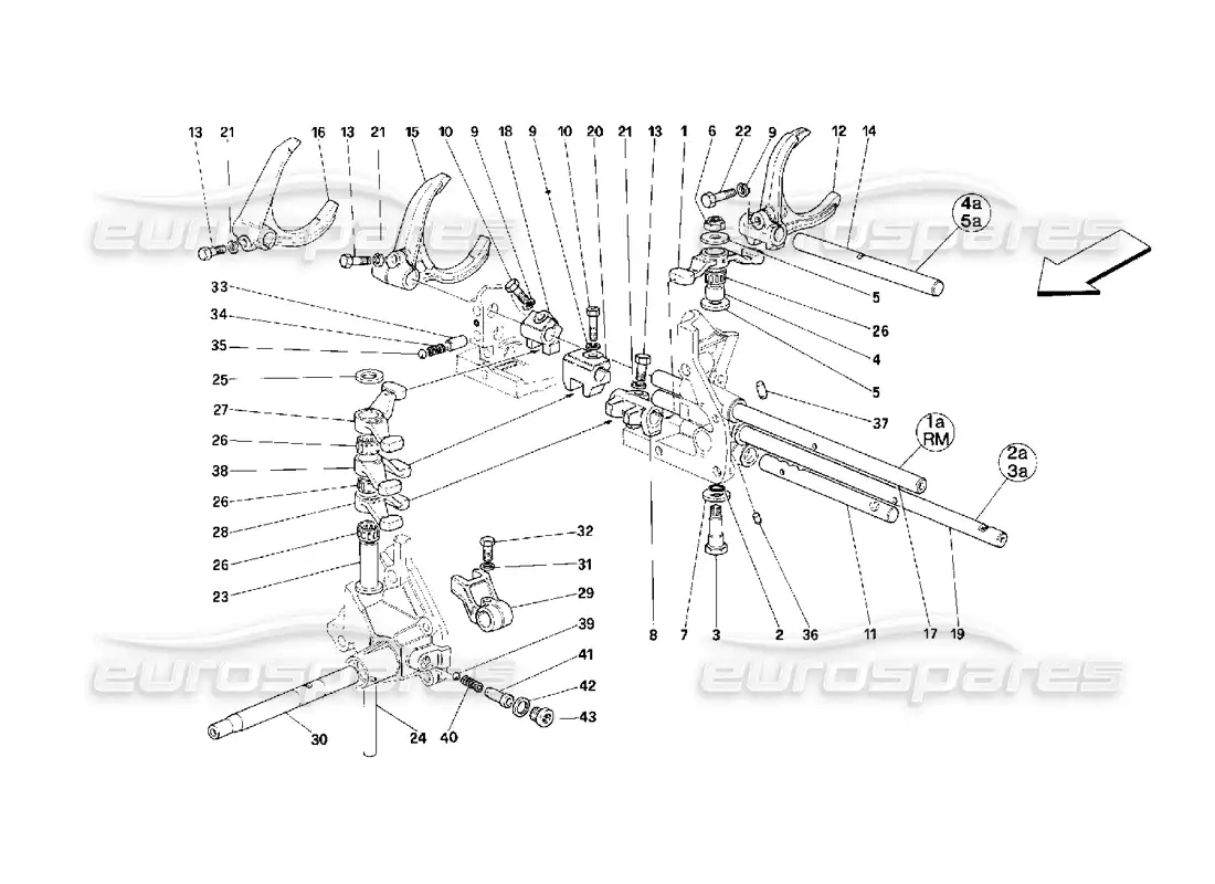 ferrari 348 (2.7 motronic) inside gearbox controls parts diagram
