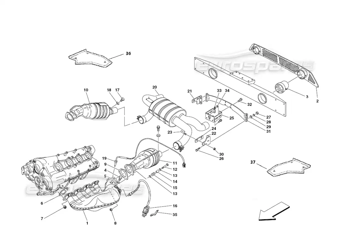 ferrari 430 challenge (2006) racing exhaust system parts diagram