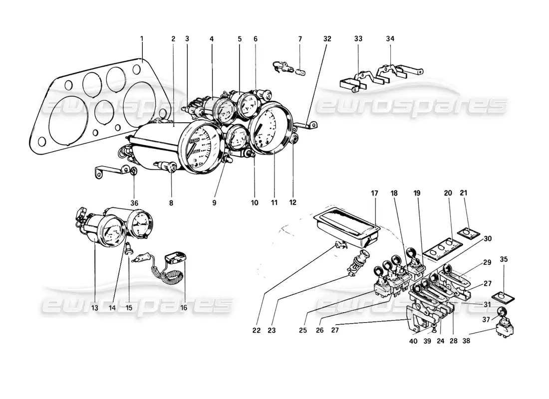 ferrari 308 gtb (1980) instruments and accessories parts diagram