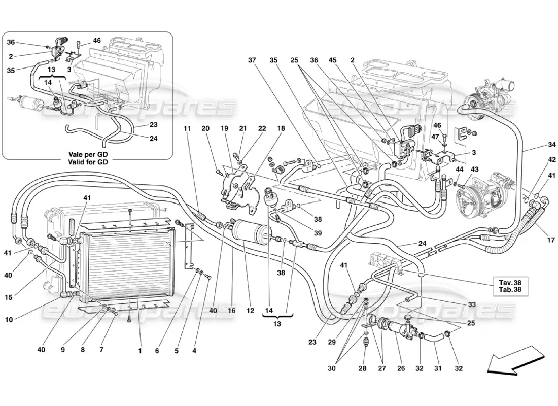 ferrari 360 challenge stradale air conditioning system parts diagram