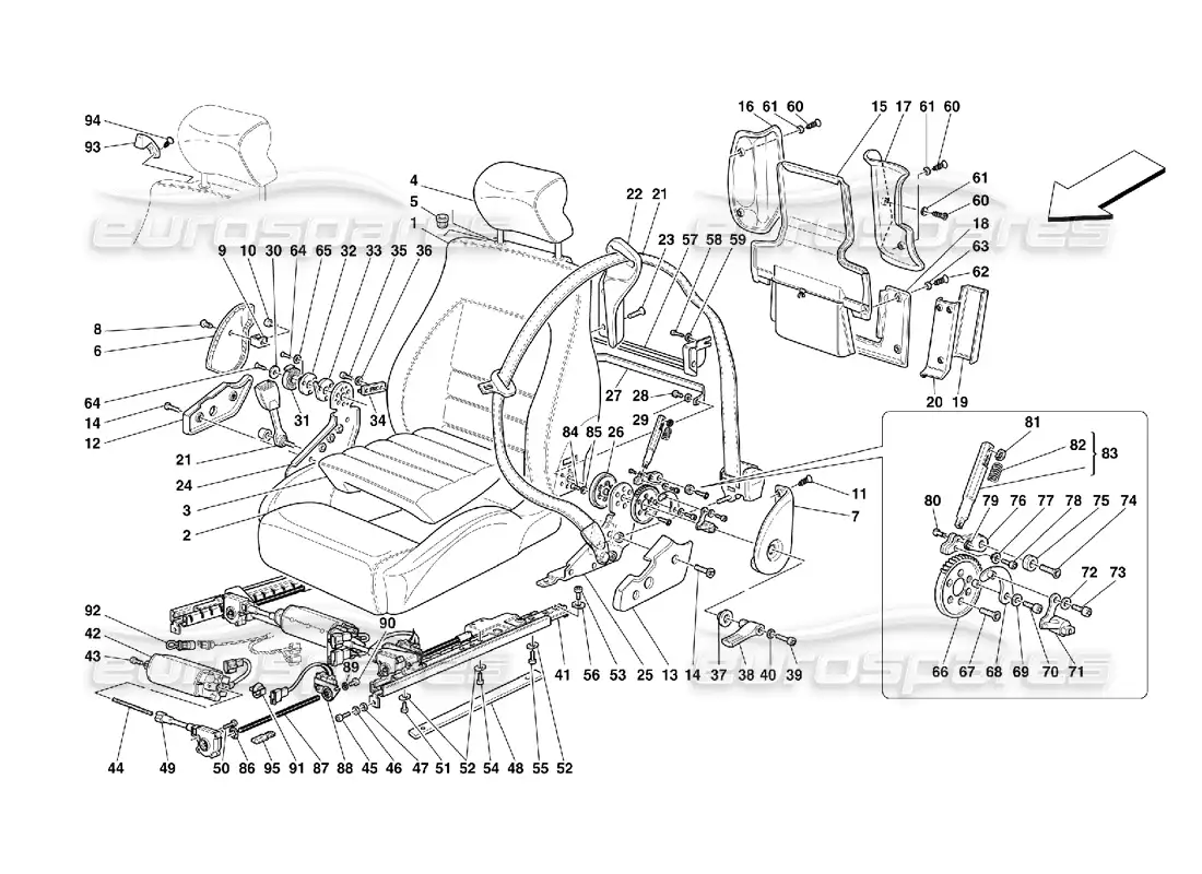 ferrari 355 (5.2 motronic) seats and safety belts parts diagram