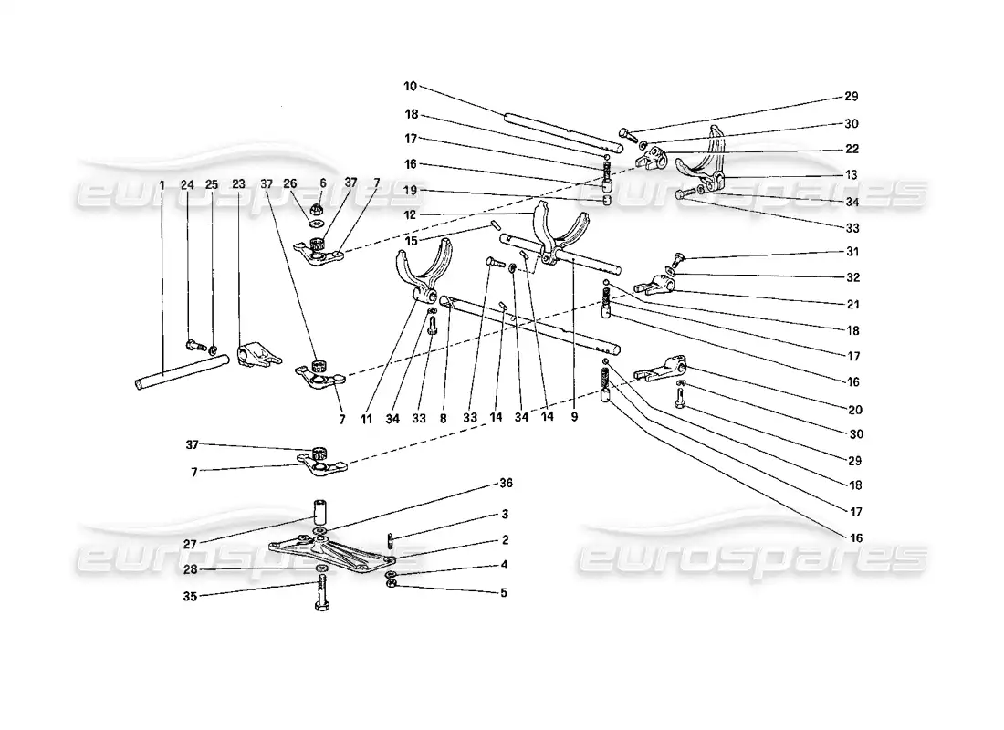ferrari 208 turbo (1989) inside gearbox controls parts diagram
