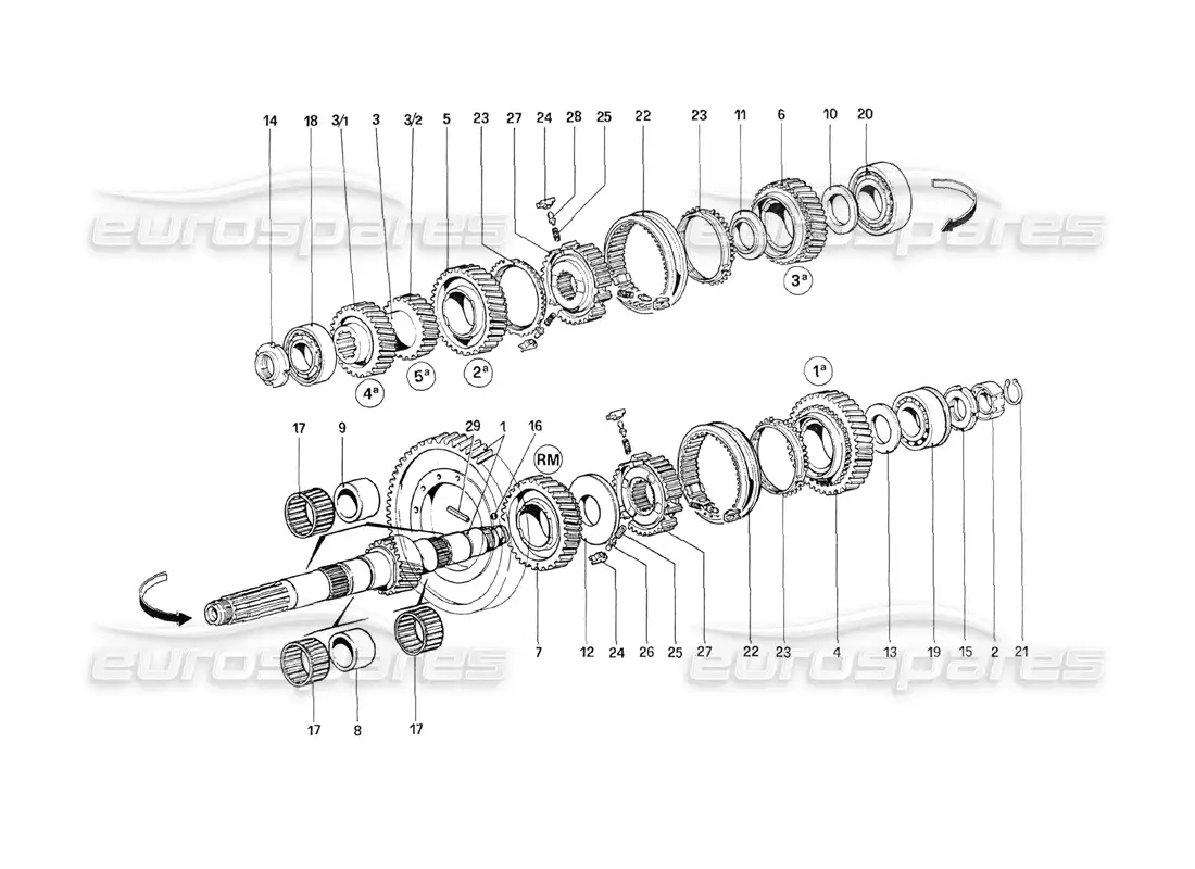 ferrari 208 turbo (1989) lay shaft gears parts diagram
