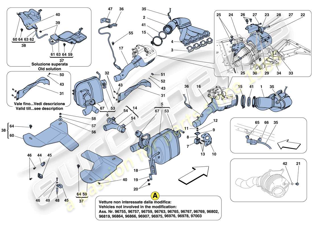 ferrari 458 italia (rhd) exhaust system part diagram