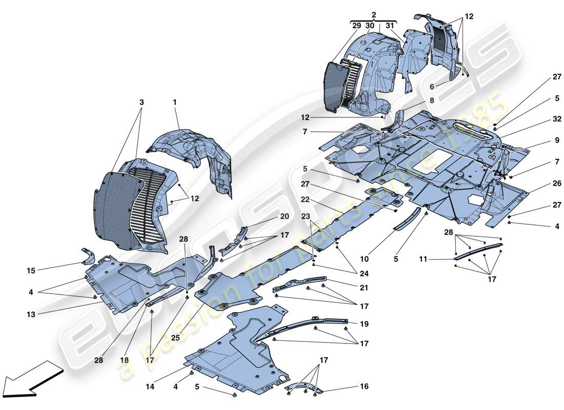 ferrari 488 spider (usa) flat undertray and wheelhouses part diagram