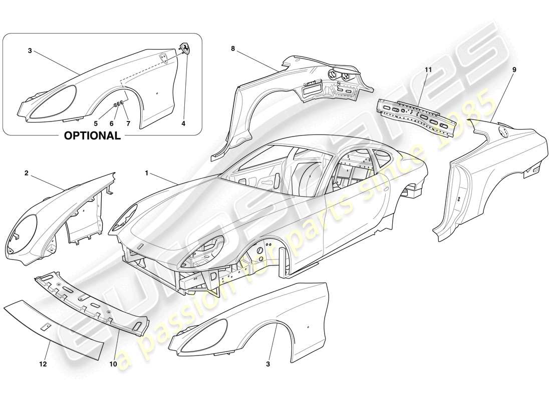 ferrari 612 scaglietti (rhd) bodyshell - external trim parts diagram