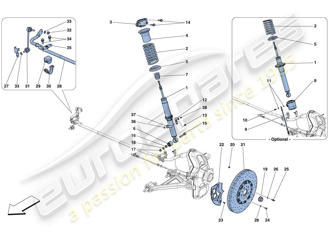 ferrari gtc4 lusso t (europe) front suspension - shock absorber and brake disc part diagram