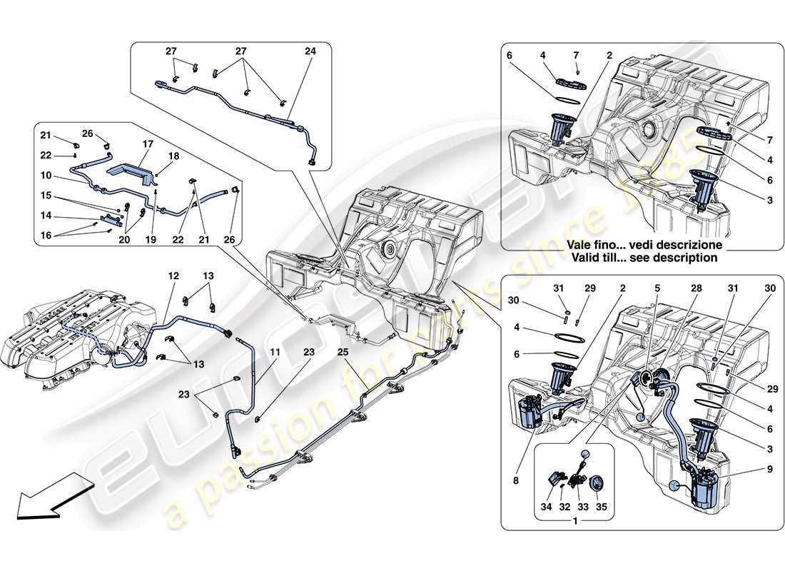 ferrari ff (europe) fuel system pumps and pipes parts diagram