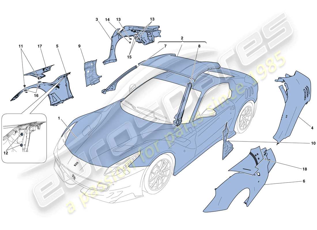 ferrari f12 tdf (europe) bodyshell - external trim parts diagram