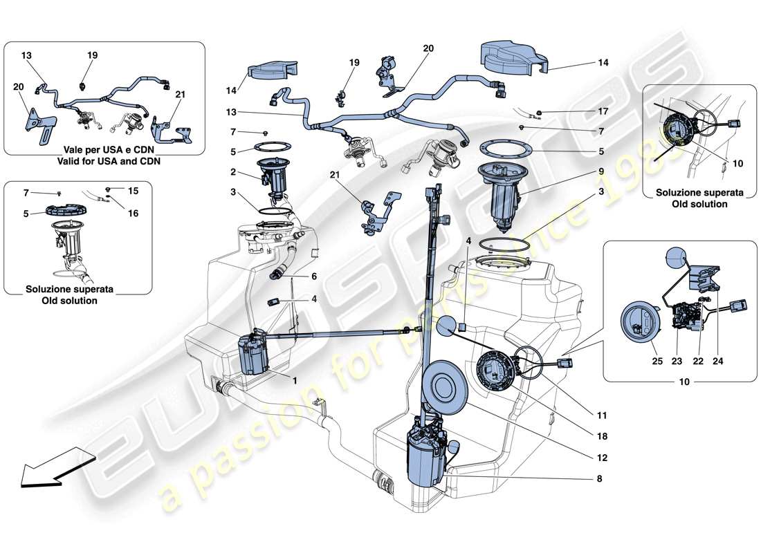 ferrari 458 italia (usa) fuel system pumps and pipes part diagram