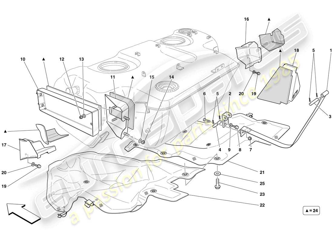 ferrari 599 gto (usa) fuel tank - insulation and protection parts diagram