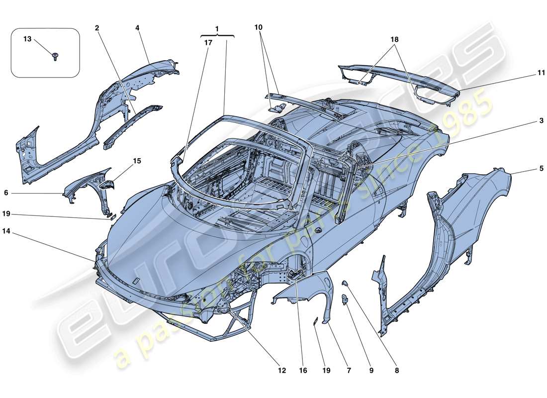 ferrari 458 spider (usa) bodyshell - external trim part diagram