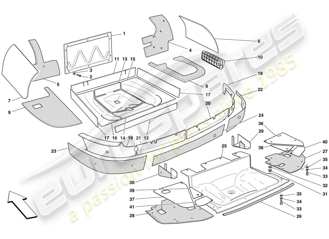 ferrari 599 gto (rhd) luggage compartment insulation parts diagram