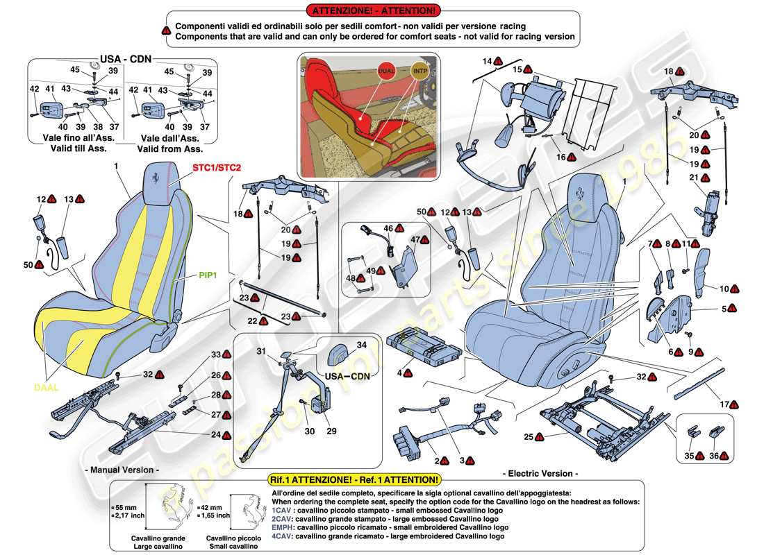 ferrari 458 italia (usa) seats - seat belts, guides and adjustment parts diagram