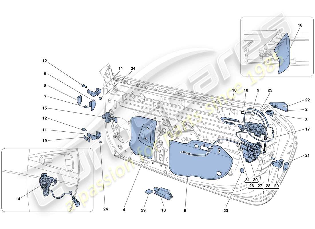 ferrari 458 italia (usa) doors - opening mechanism and hinges parts diagram