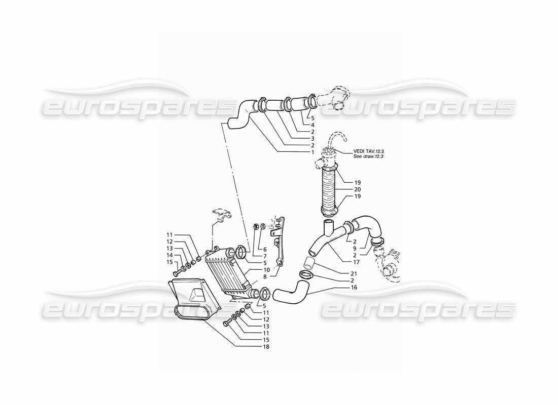 maserati ghibli 2.8 (abs) heat exchanger pipes rh side parts diagram