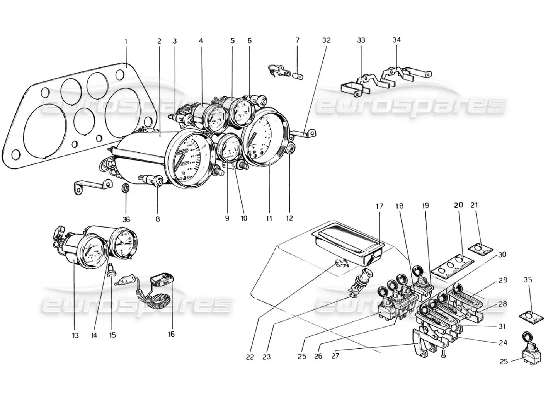 ferrari 308 gtb (1976) instruments and accessories parts diagram