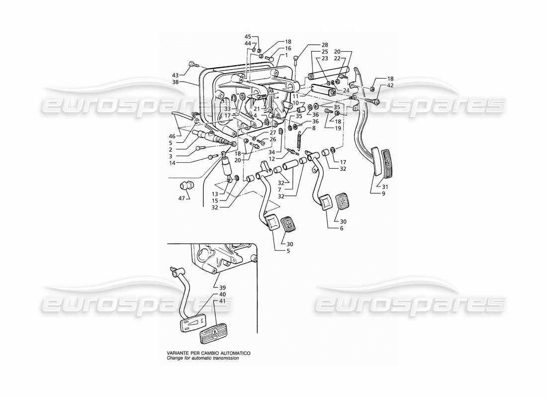 maserati ghibli 2.8 (abs) pedal assy and clutch pump for rh drive (manual and autom. transmission) parts diagram