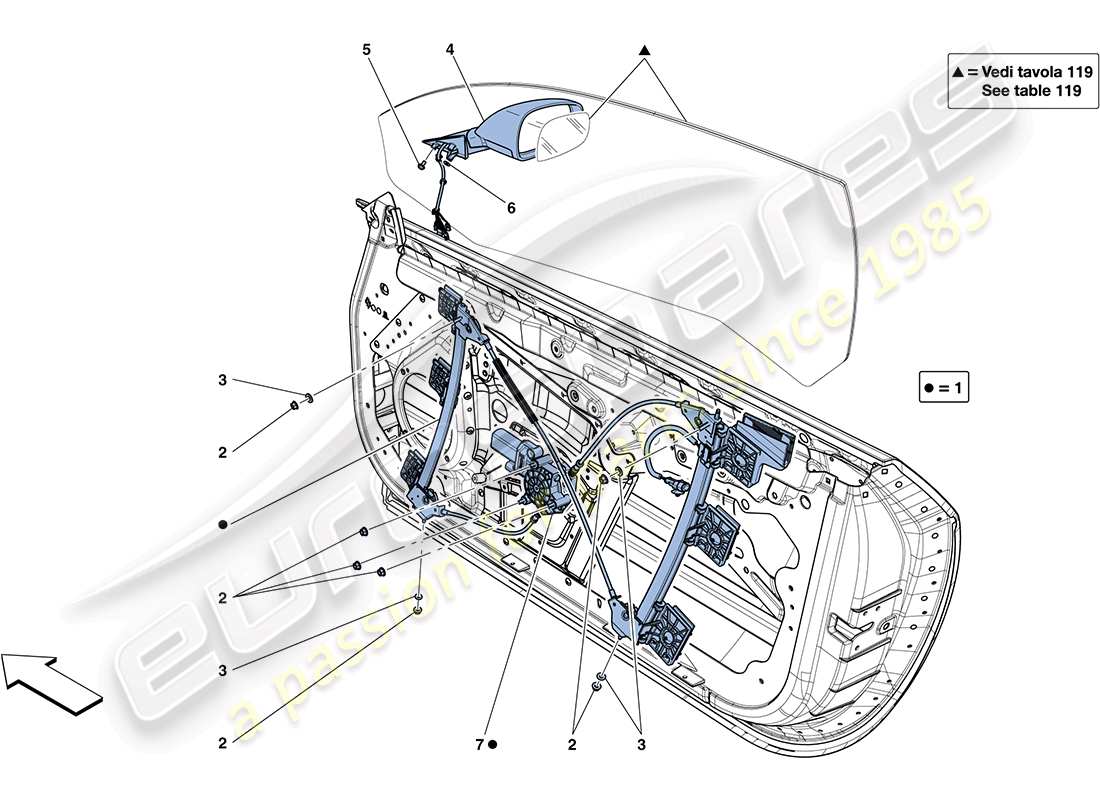 ferrari ff (europe) doors - power windows and rear-view mirror parts diagram