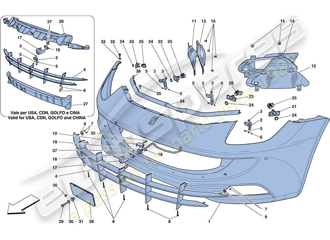 ferrari ff (europe) front bumper parts diagram