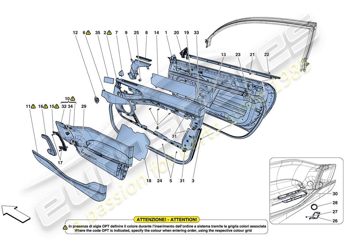 ferrari gtc4 lusso t (europe) doors - substructure and trim parts diagram