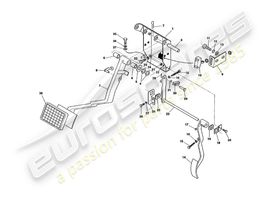 aston martin v8 volante (1998) pedal gear parts diagram