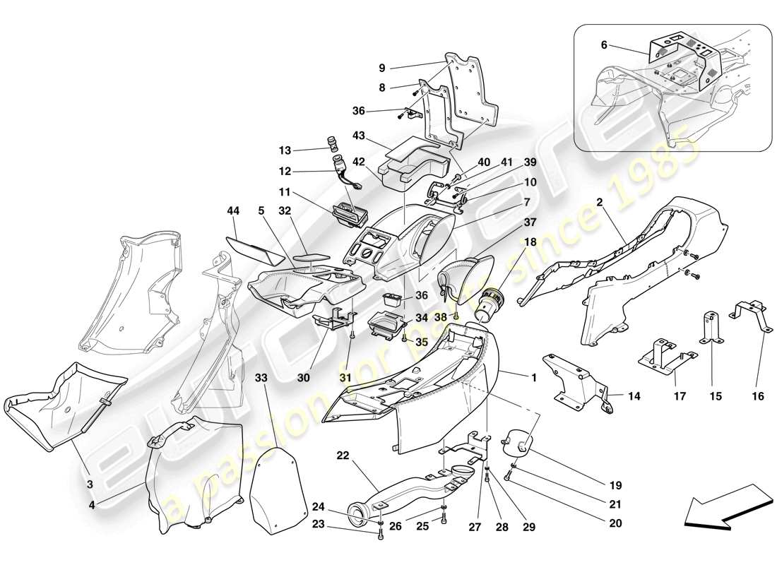 ferrari 612 sessanta (usa) tunnel - substructure and accessories parts diagram