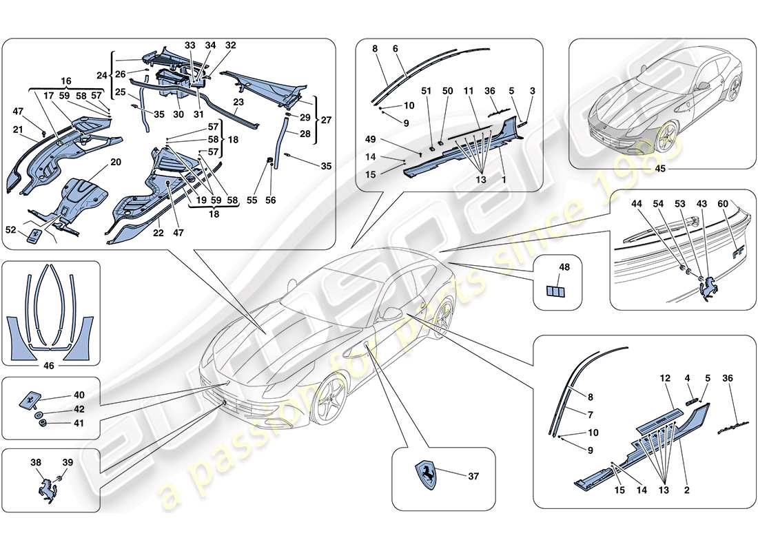 ferrari ff (rhd) shields - external trim parts diagram