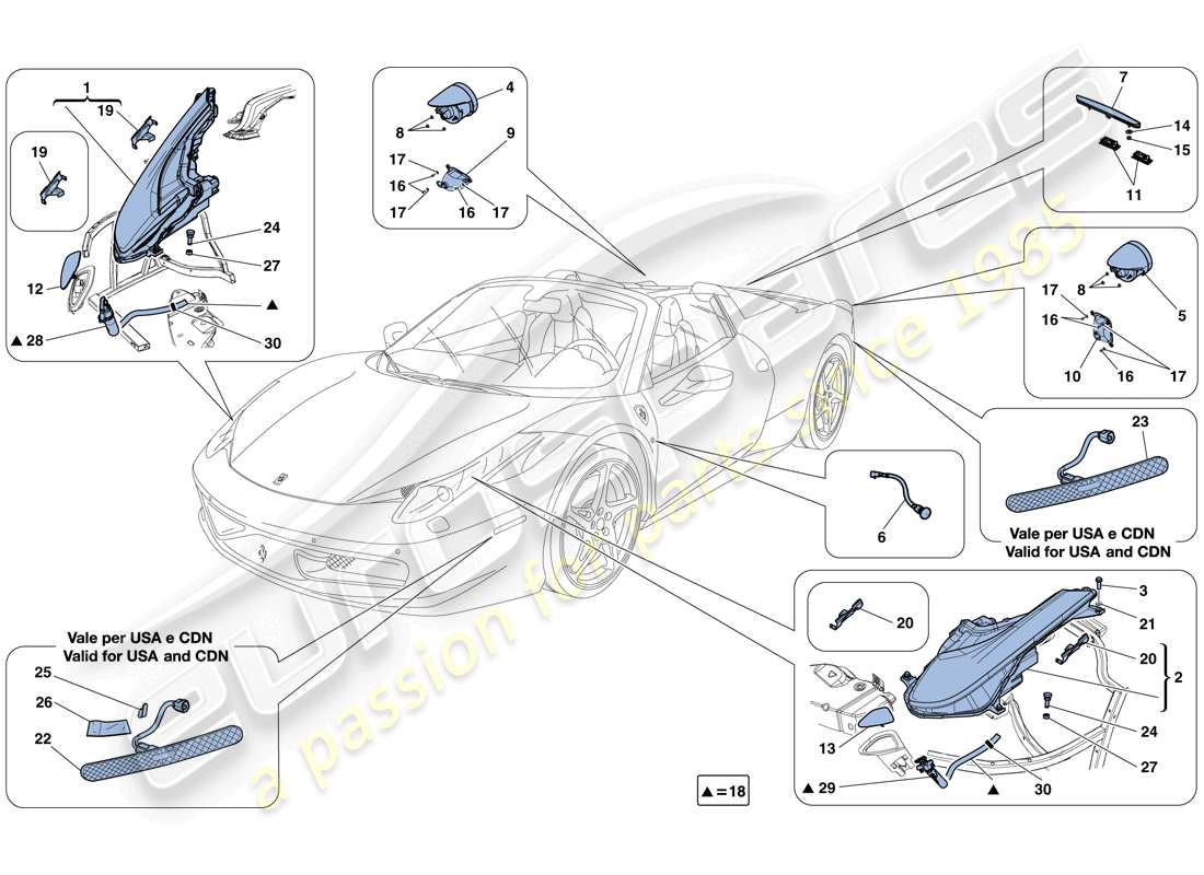 ferrari 458 spider (europe) headlights and taillights part diagram