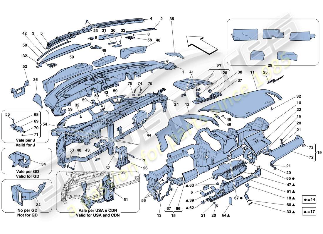 ferrari 458 spider (europe) dashboard part diagram