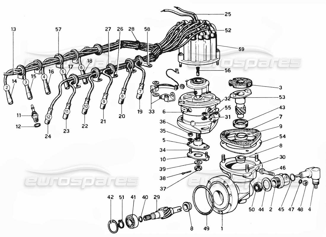 ferrari 365 gtc4 (mechanical) distribution & h.t leads - revision part diagram