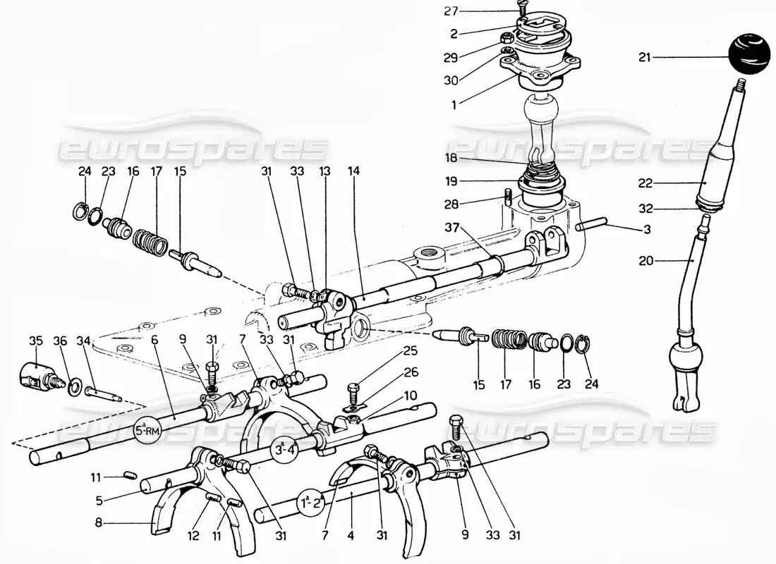 ferrari 365 gtc4 (mechanical) gear selector & forks parts diagram