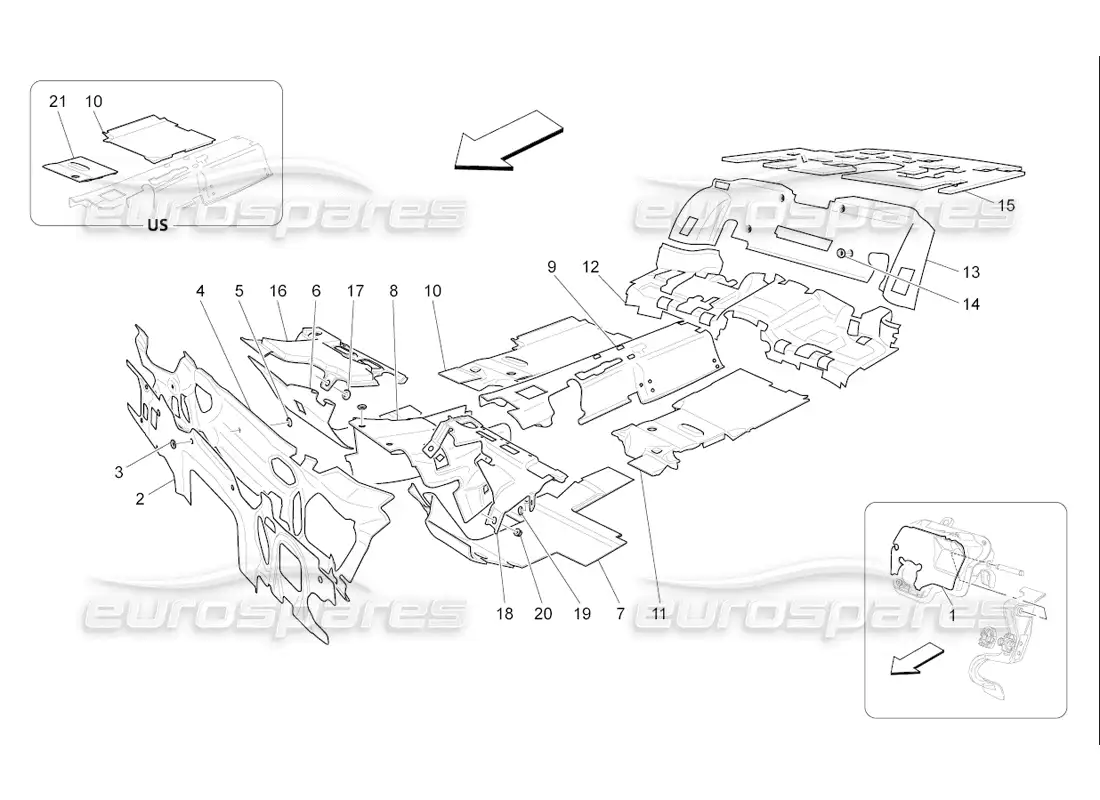 maserati qtp. (2006) 4.2 f1 sound-proofing panels inside the vehicle parts diagram