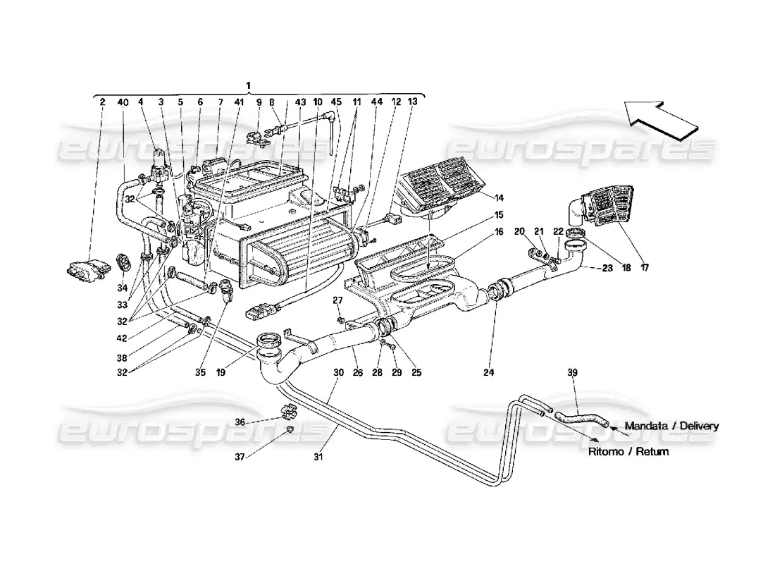 ferrari 348 (2.7 motronic) evaporator unit and passengers compartment aerating parts diagram