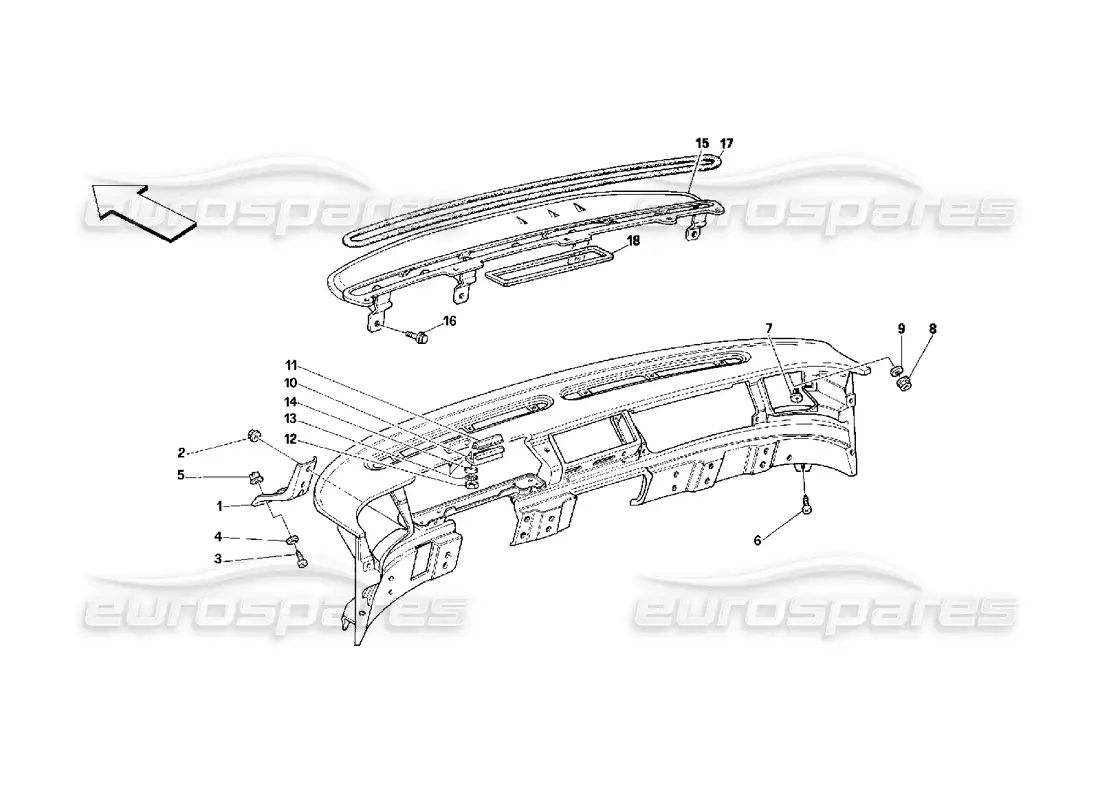 ferrari 348 (2.7 motronic) dashboard - structure and supports parts diagram
