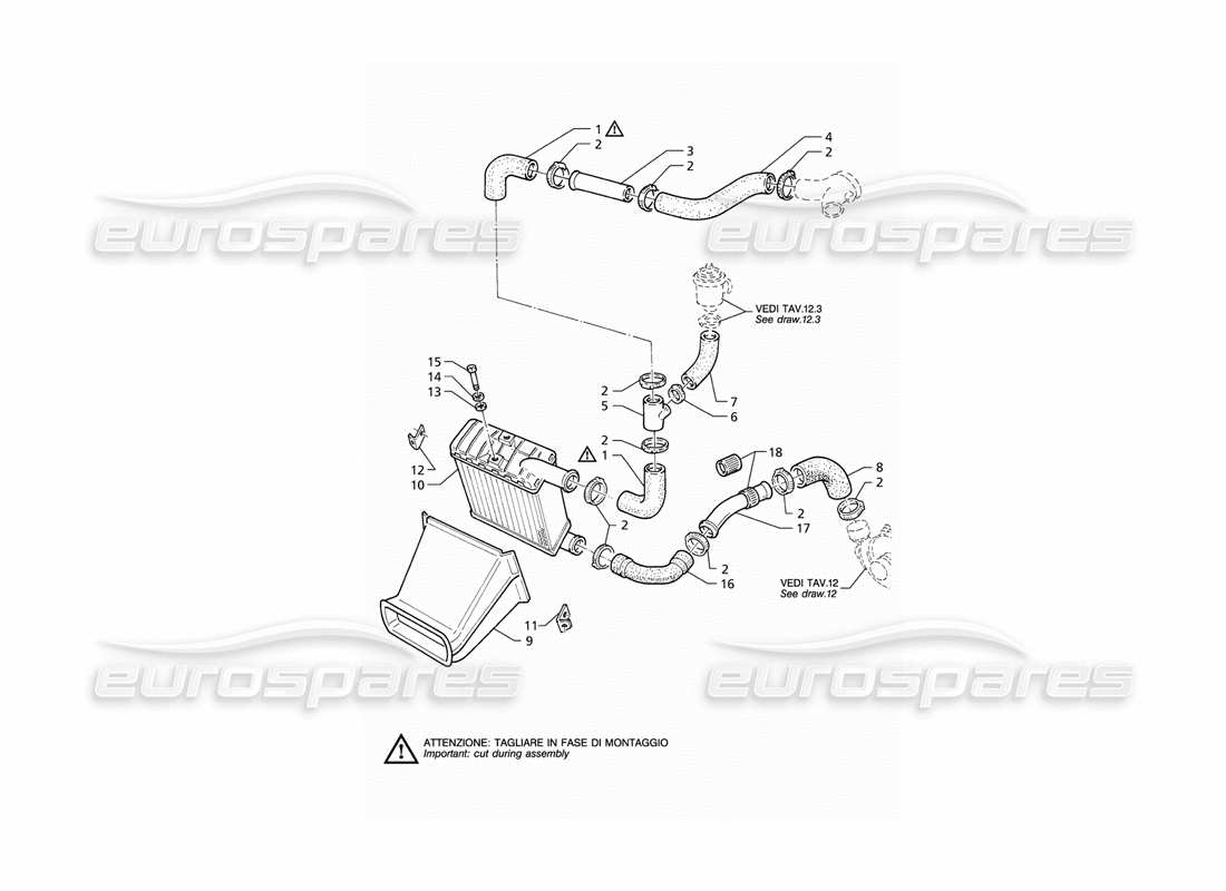 maserati qtp v6 (1996) heat exchanger pipes rh side parts diagram