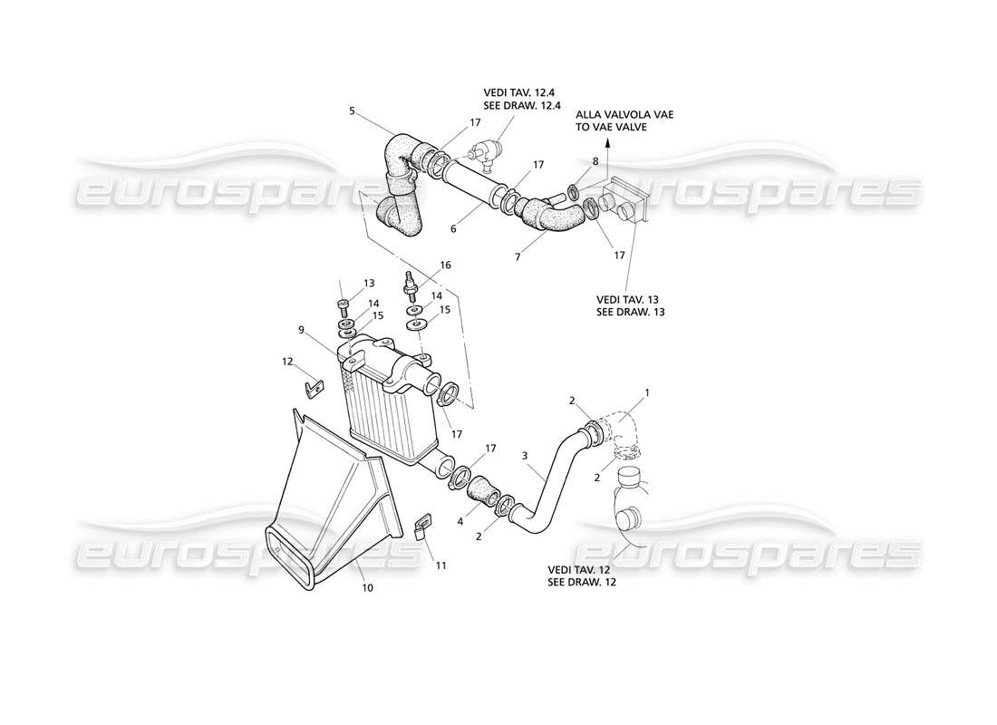 maserati qtp v8 evoluzione heat exchanger pipes rh side parts diagram