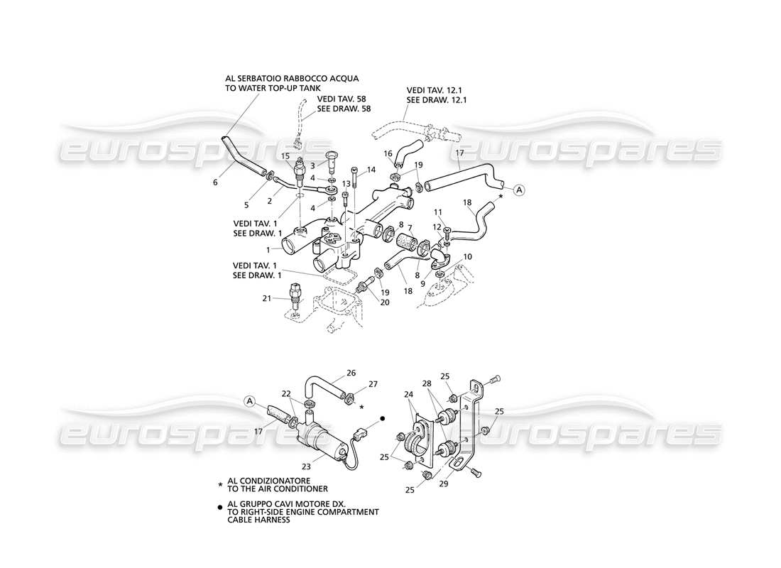 maserati qtp v8 evoluzione engine cooling cabin heating (rh drive) parts diagram