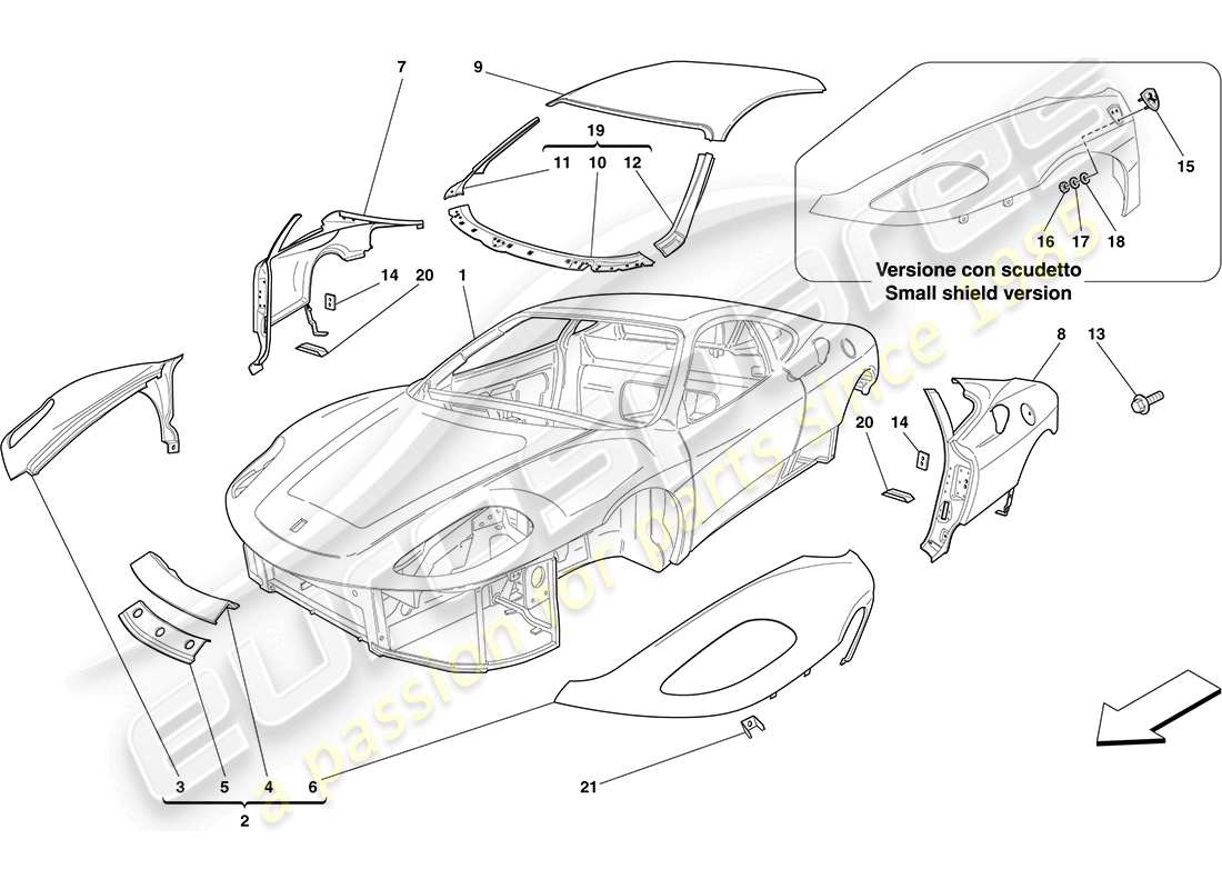 ferrari f430 coupe (rhd) bodyshell - external trim part diagram