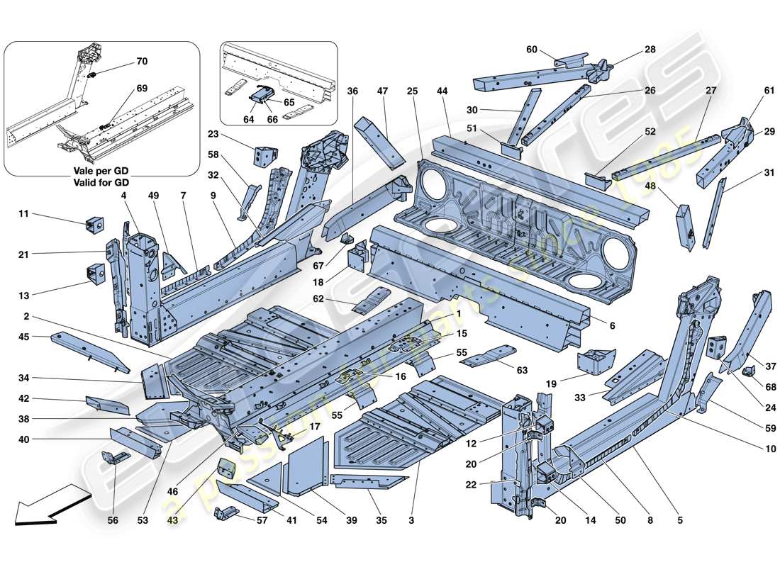 ferrari 488 spider (usa) central elements and panels parts diagram