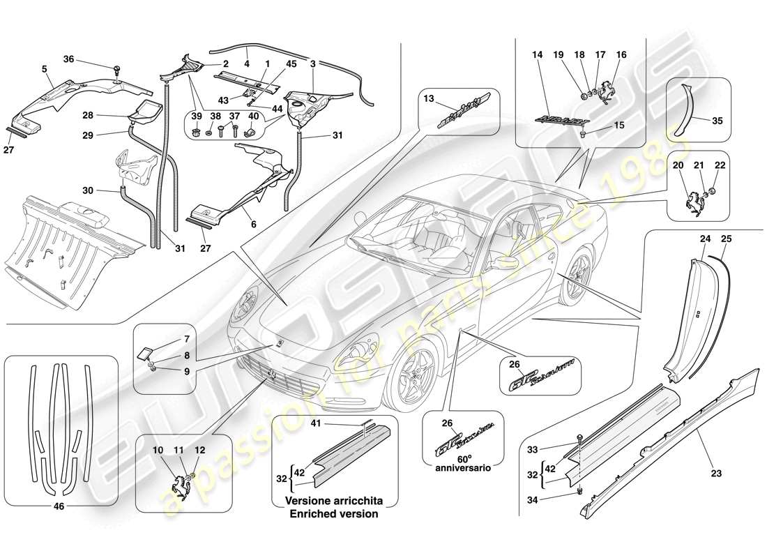 ferrari 612 sessanta (europe) exterior trim part diagram