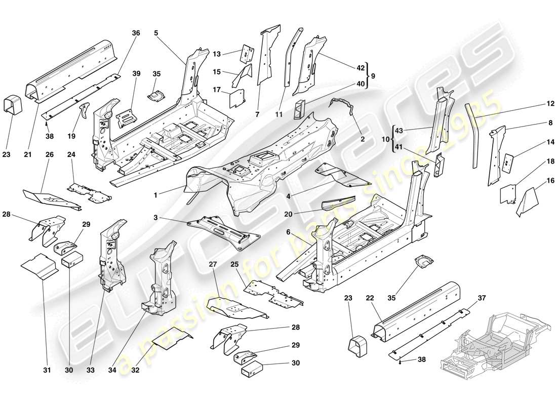 ferrari 612 sessanta (europe) structures and elements, centre of vehicle parts diagram