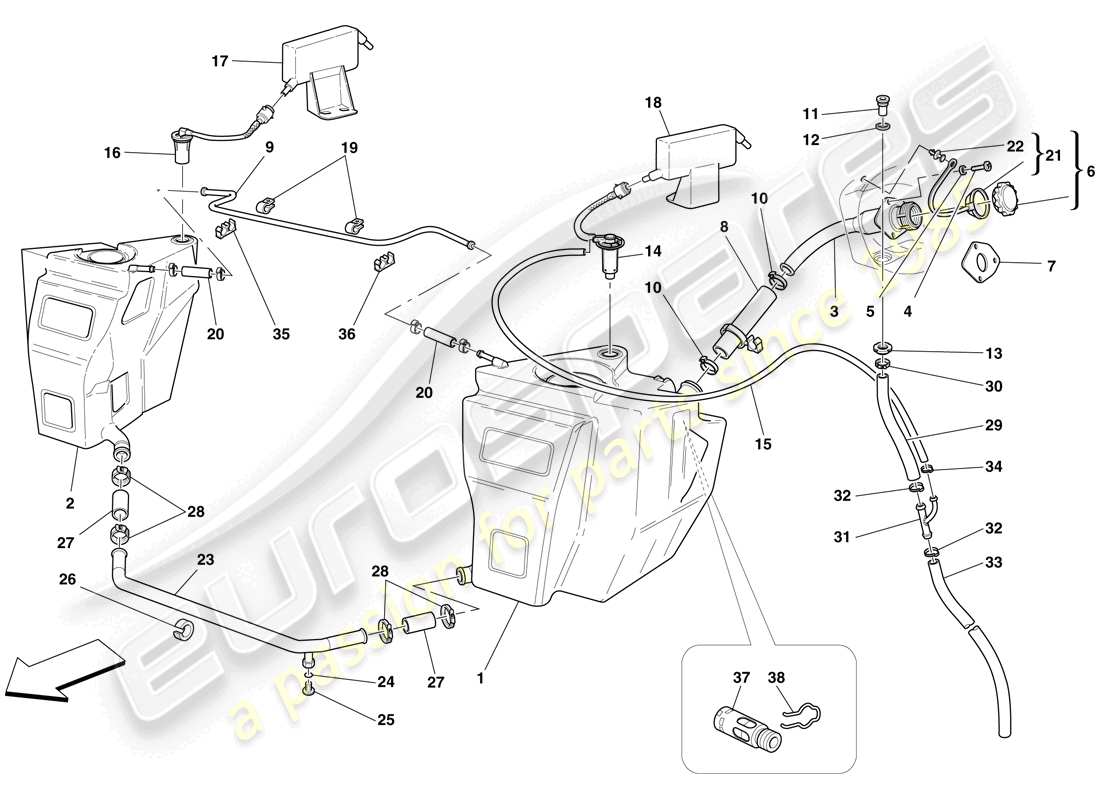 ferrari f430 spider (europe) fuel tanks and filler neck part diagram