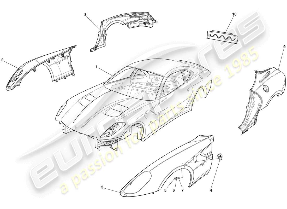 ferrari 599 gto (europe) bodyshell - external trim part diagram