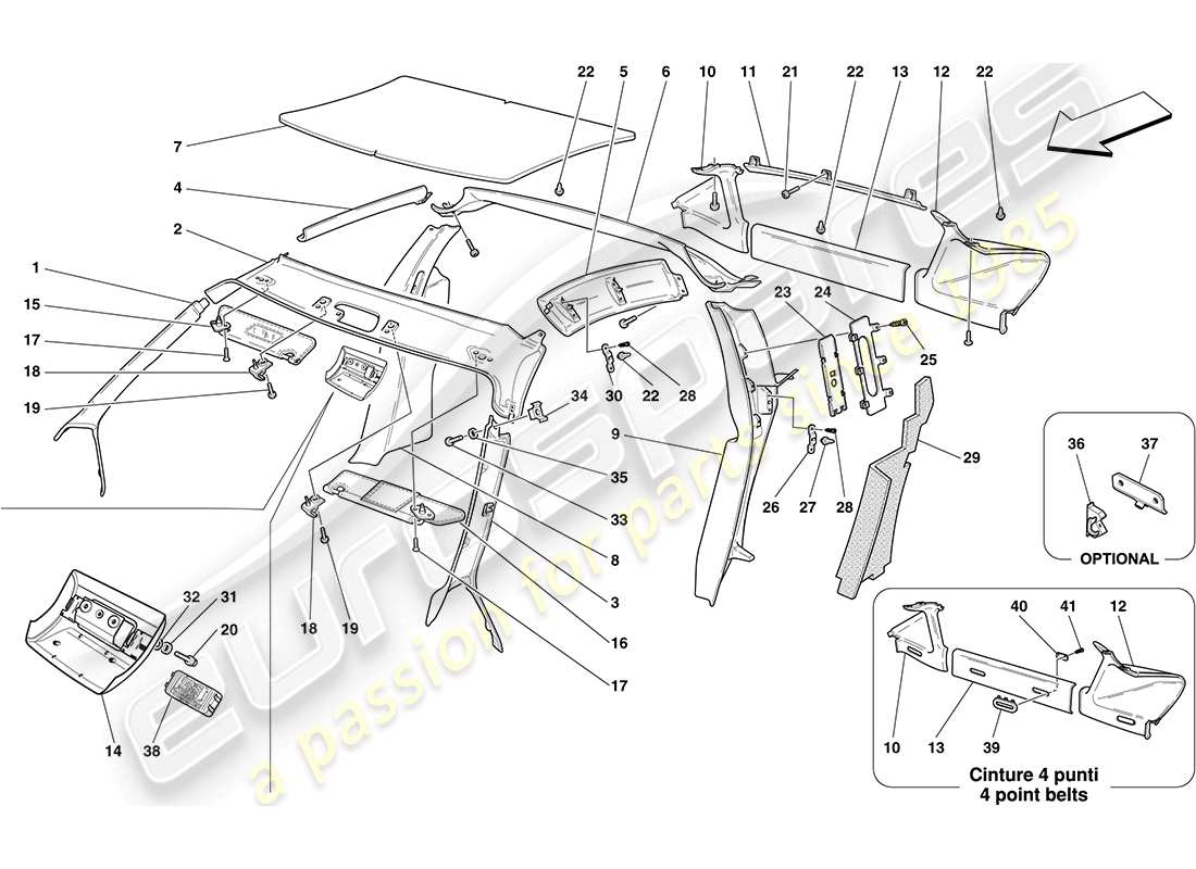 ferrari f430 coupe (europe) headliner trim and accessories part diagram