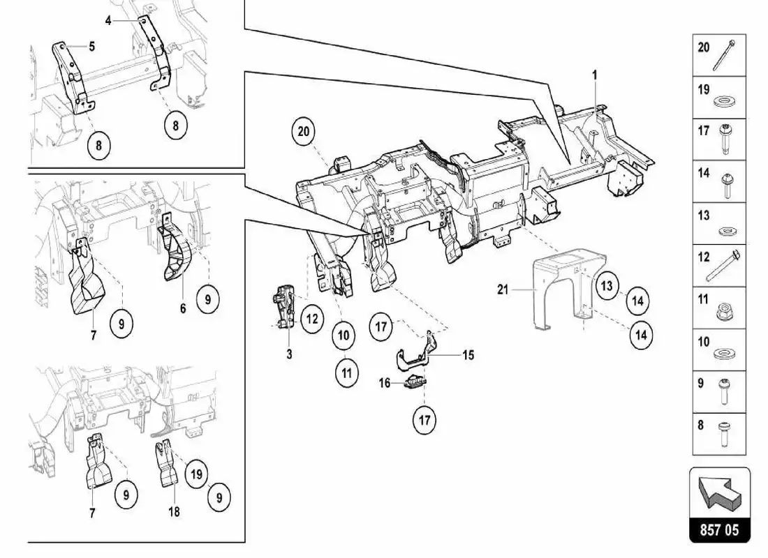 lamborghini centenario spider inner cross member parts diagram