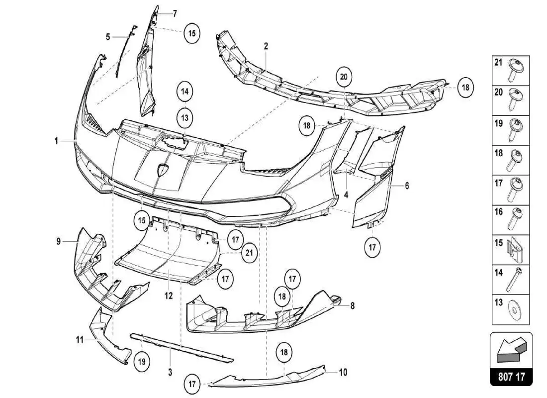 lamborghini centenario spider bumper complete parts diagram