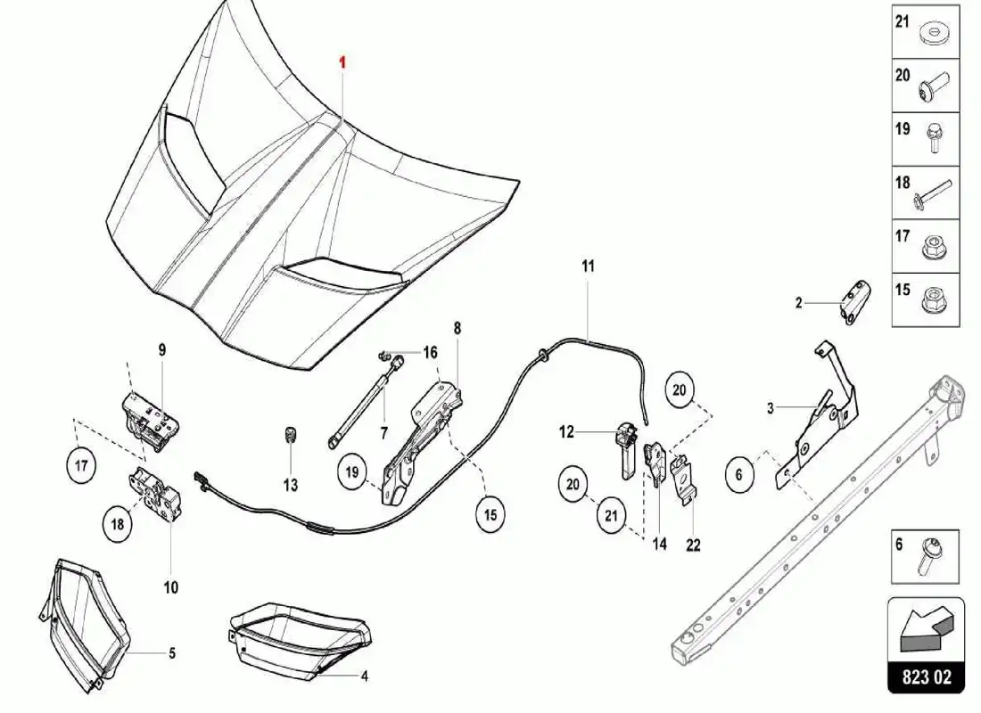 lamborghini centenario spider front hood parts diagram