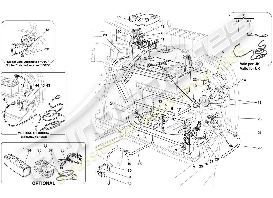 ferrari 612 scaglietti (rhd) battery part diagram