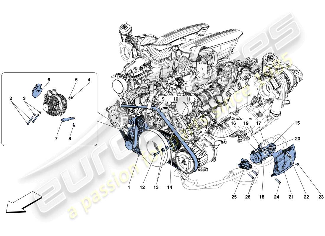 ferrari 488 spider (usa) alternator - starter motor part diagram